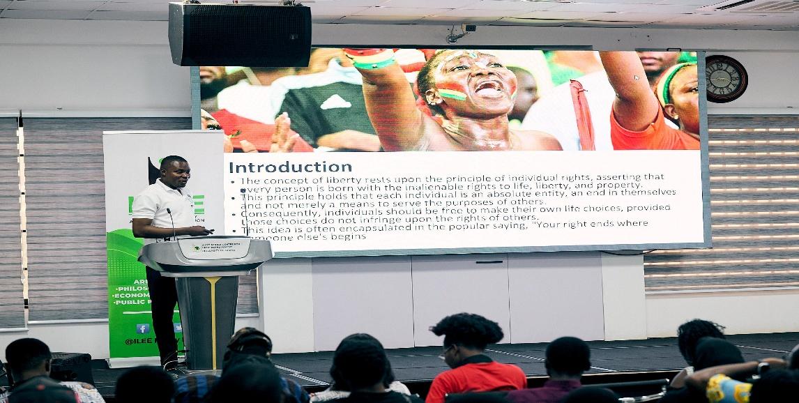 Eric Coffie, President of ILEE delivering his speech on Understanding Free Market