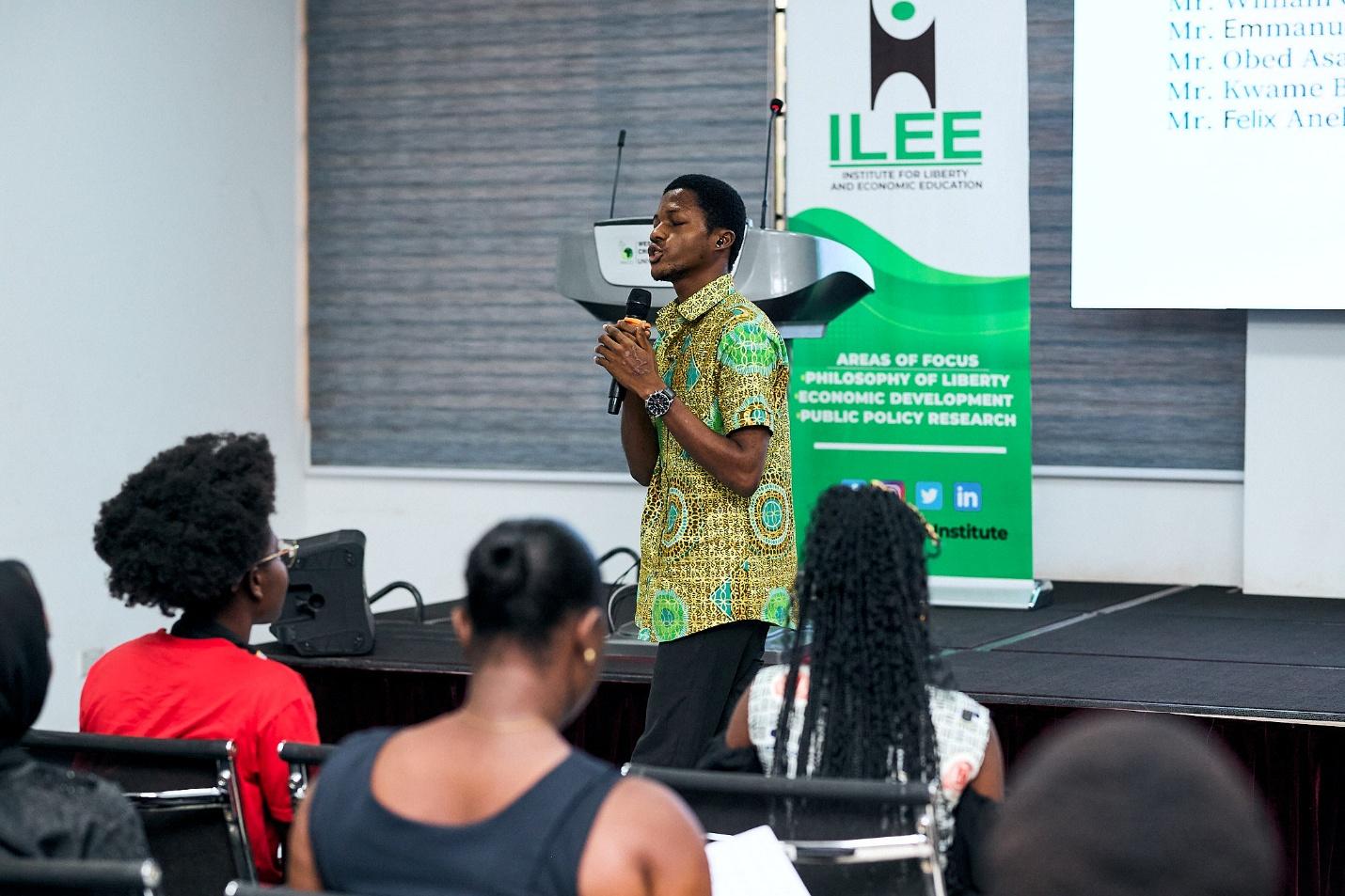 Marcus the poet, performing a poetry about human rights and freedom