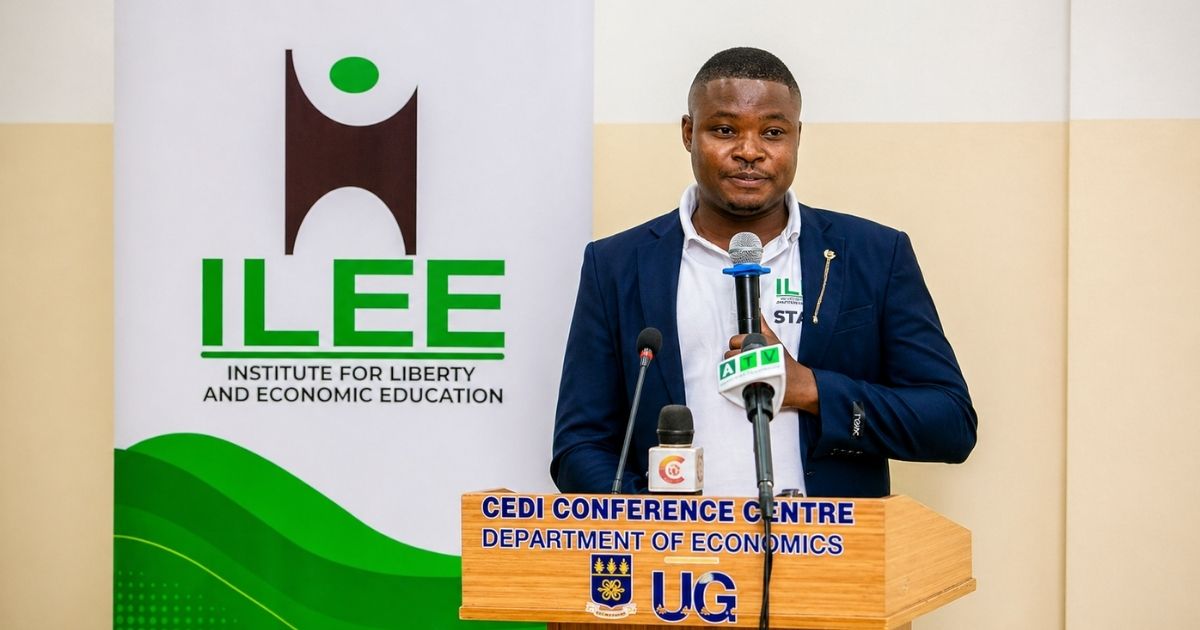 Speaker addressing an audience at the ILEE Campus Liberty Summit at Cedi Conference Centre, University of Ghana